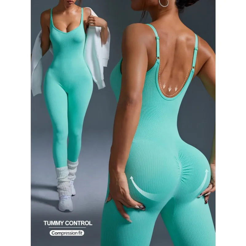 running tummy-tightening butt-lifting fitness jumpsuit