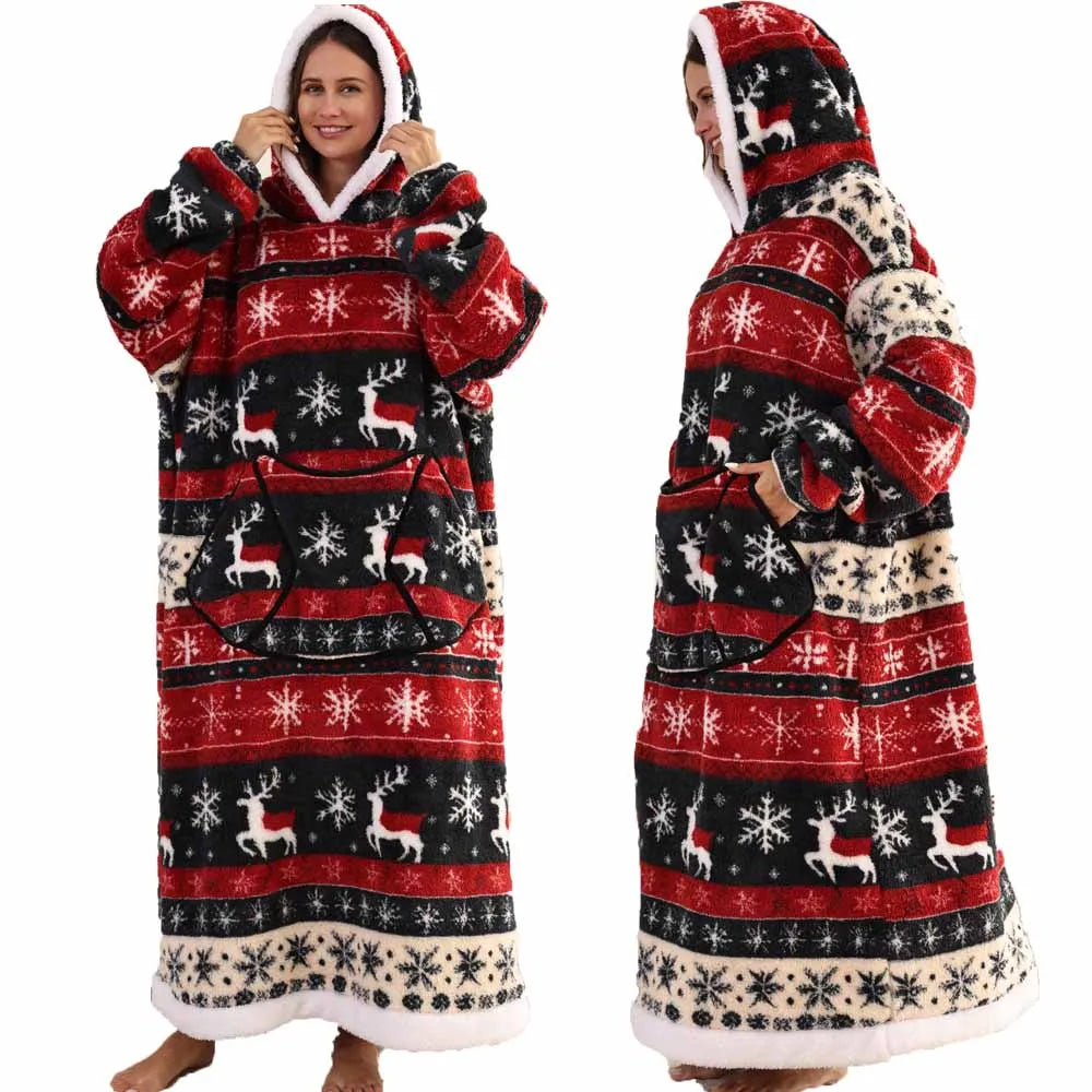 Christmas Sleeves Winter Hoodies Sweatshirt Women Men Pullover Fleece