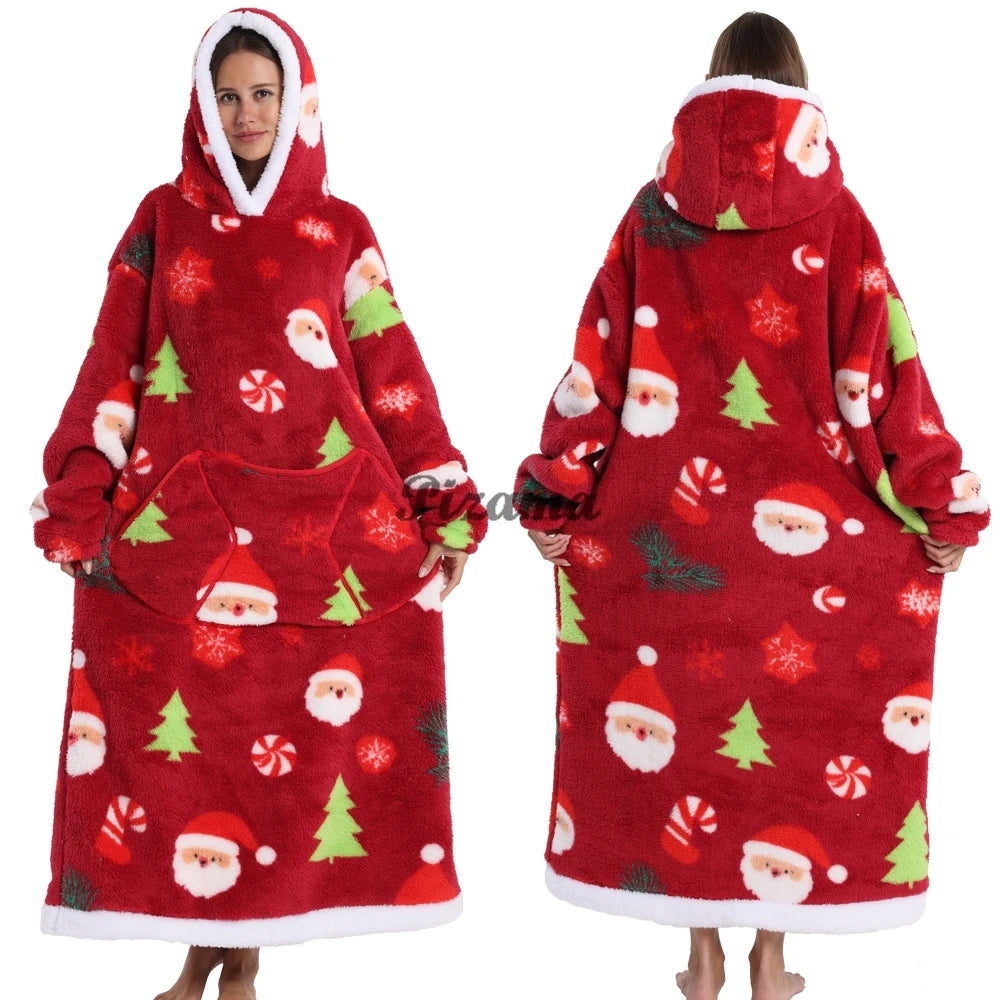 Christmas Sleeves Winter Hoodies Sweatshirt Women Men Pullover Fleece