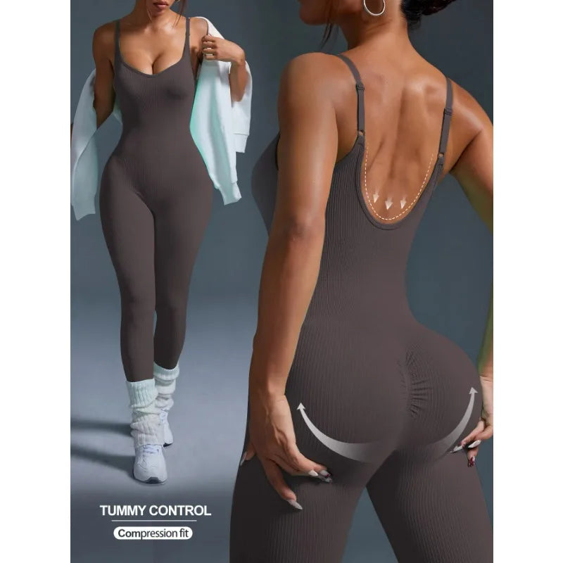 running tummy-tightening butt-lifting fitness jumpsuit