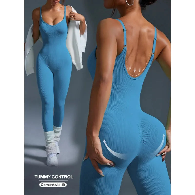 running tummy-tightening butt-lifting fitness jumpsuit