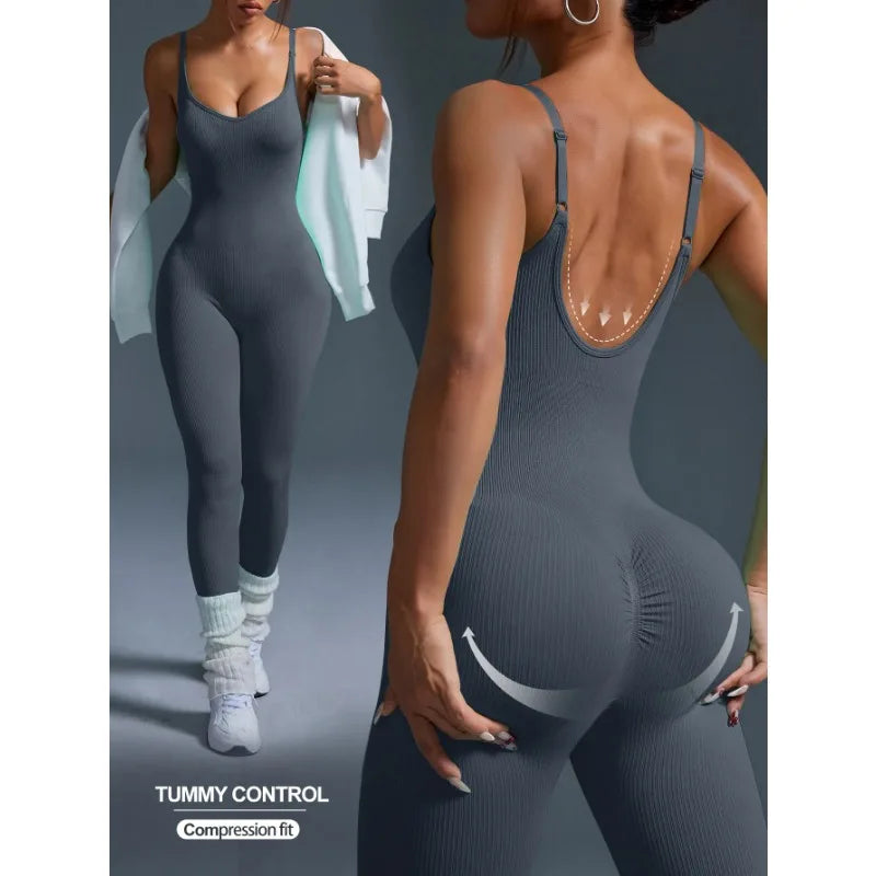running tummy-tightening butt-lifting fitness jumpsuit
