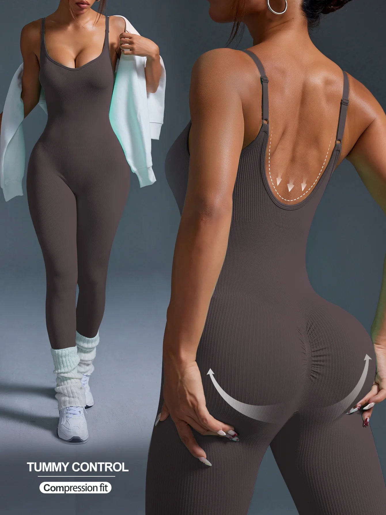 running tummy-tightening butt-lifting fitness jumpsuit