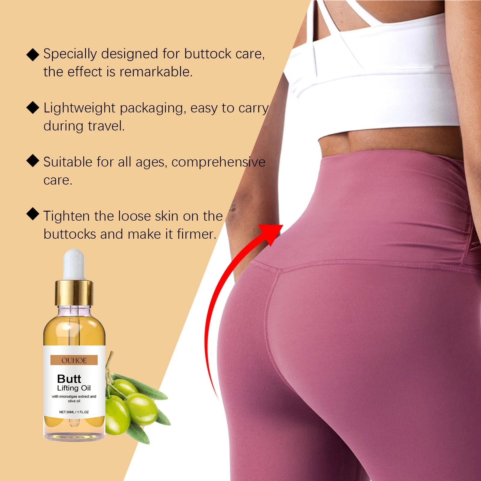 Oil Hip Lifting Growth Firming Nourishing Moisturize Skin Tighten Pores Enhance Elasticity Body Massage Care