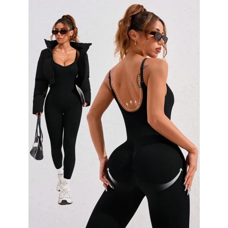 running tummy-tightening butt-lifting fitness jumpsuit